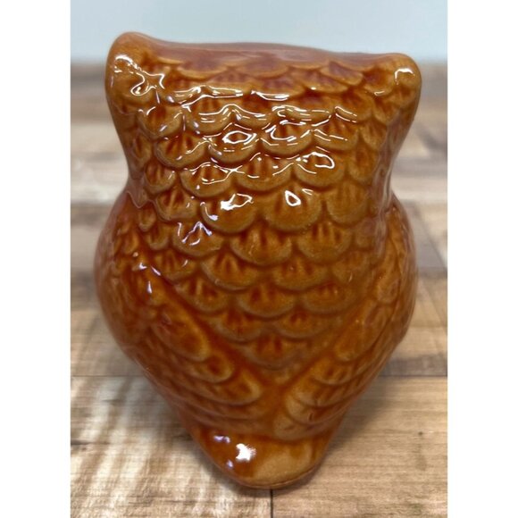 Ceramic Owl Figurine Brown Glazed Finish Small Collectible Home Office Decor - Picture 3 of 3
